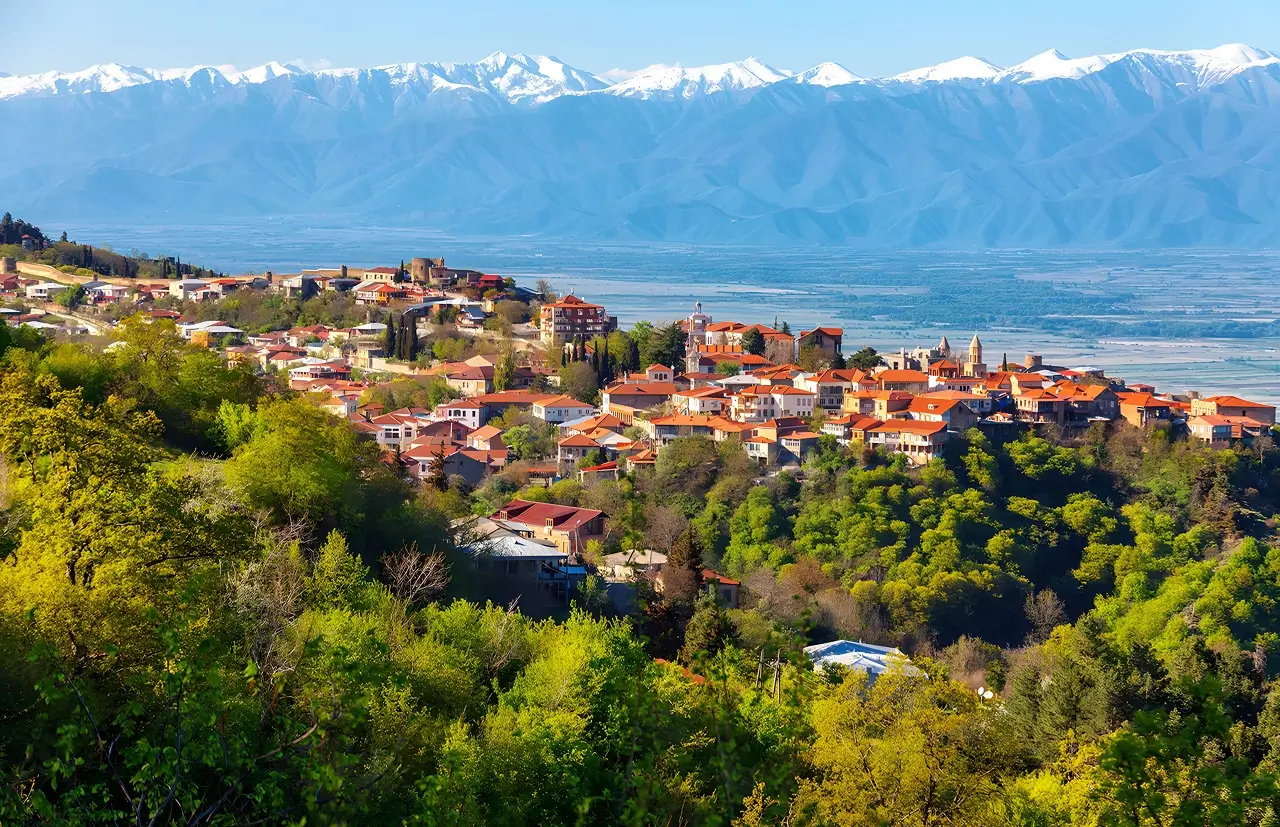 Snow Mountains Behind Village